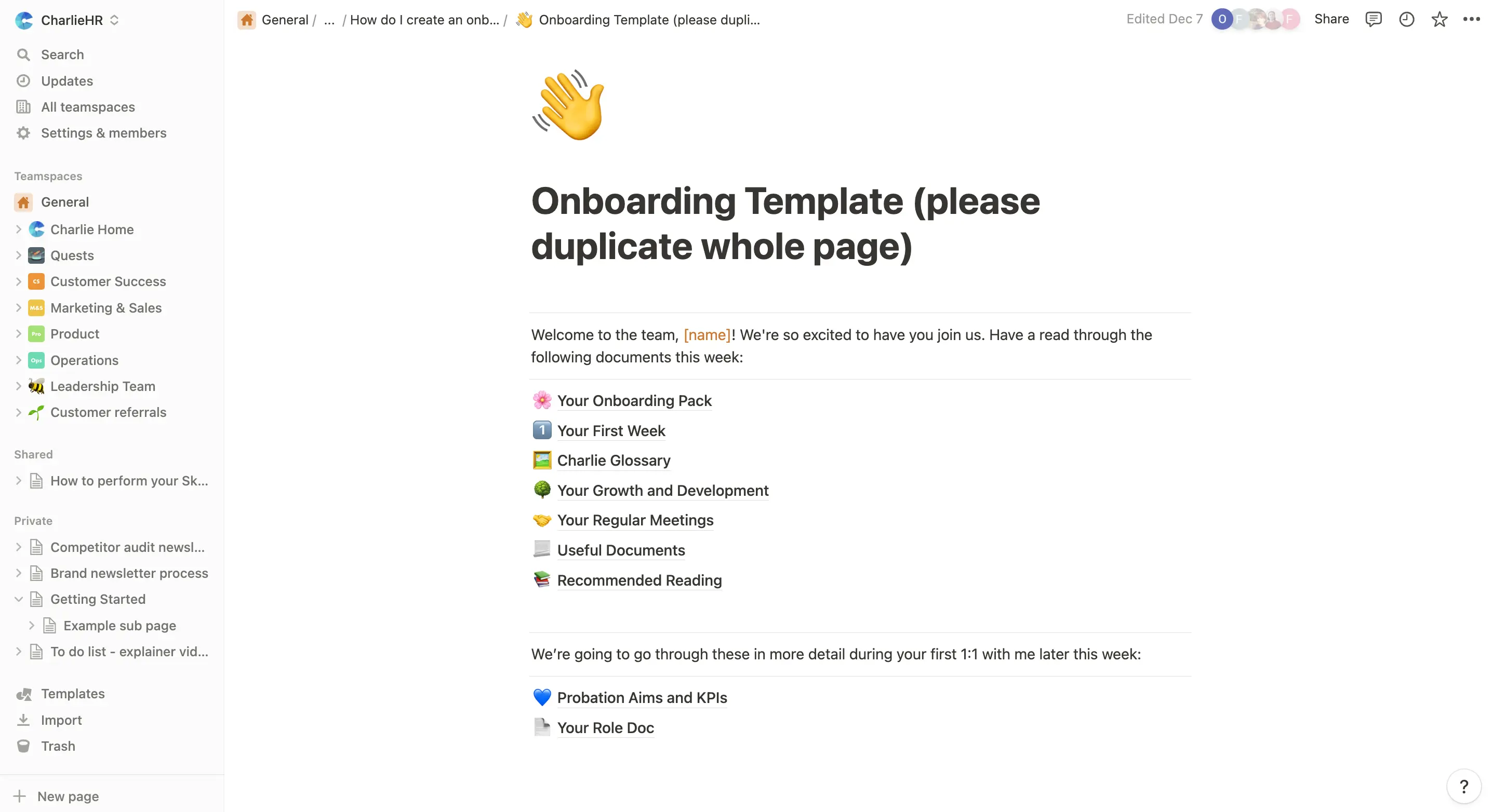 Charlie HR notion onboarding guide