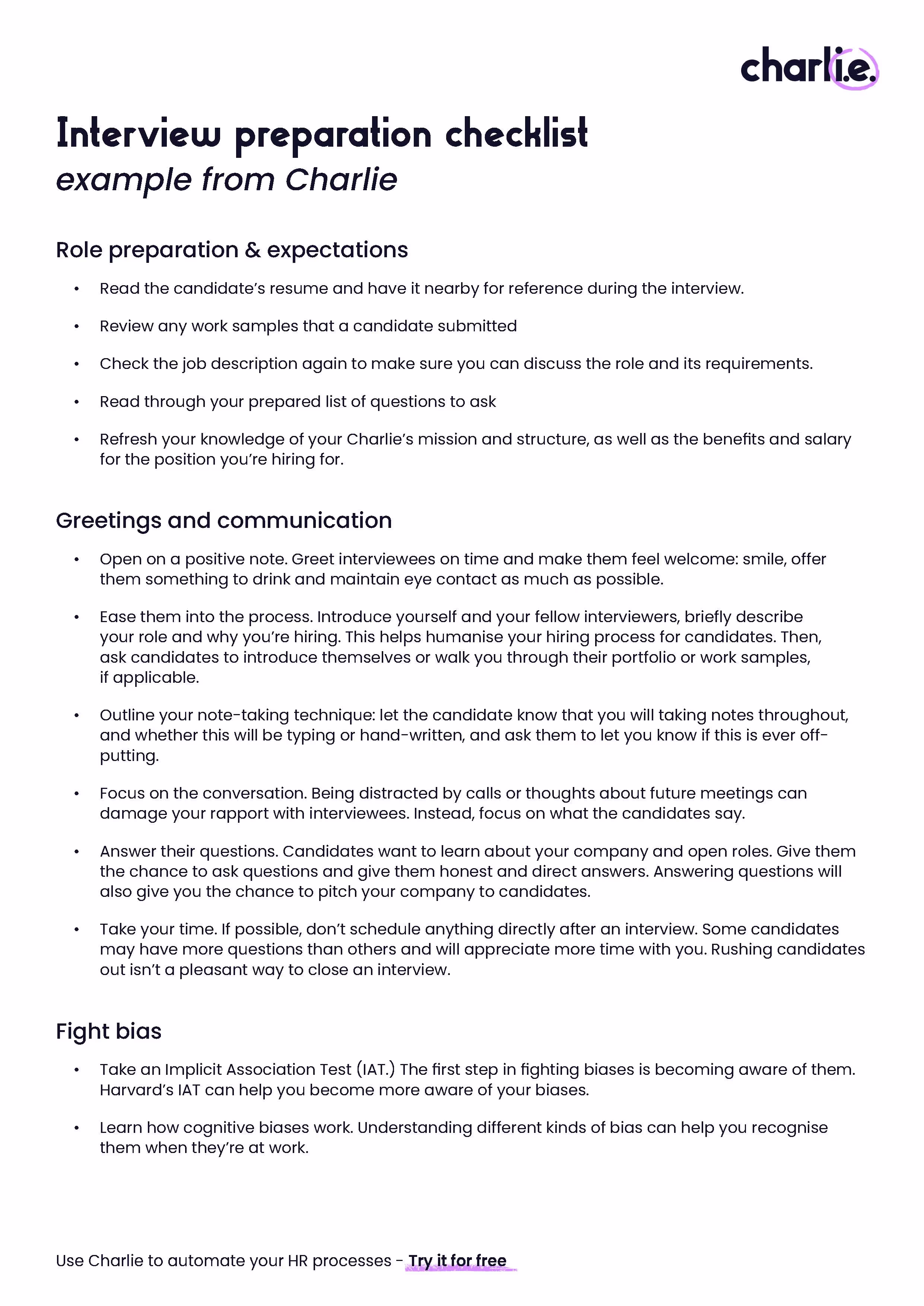 Interview prep checklist