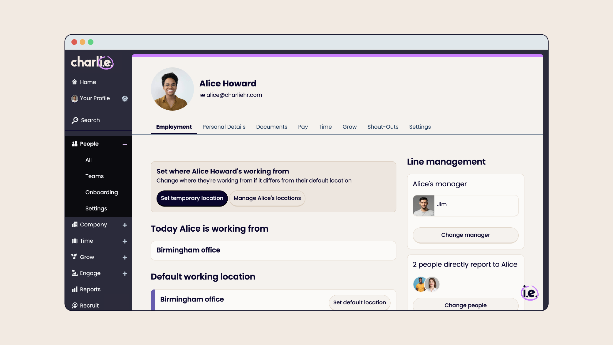 CharlieHR employee profile