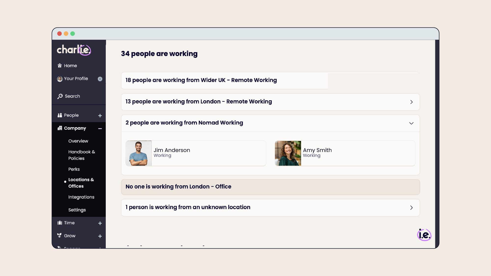 CharlieHR who's working screen