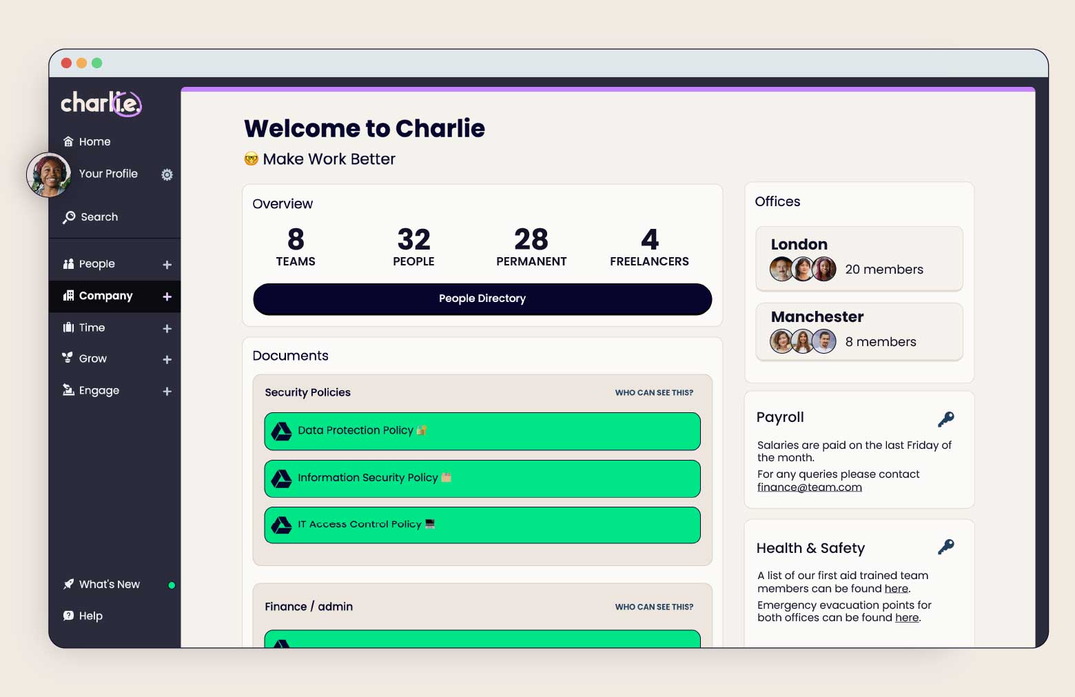 Charlie company dashboard