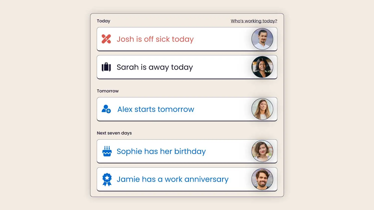 View of upcoming time off