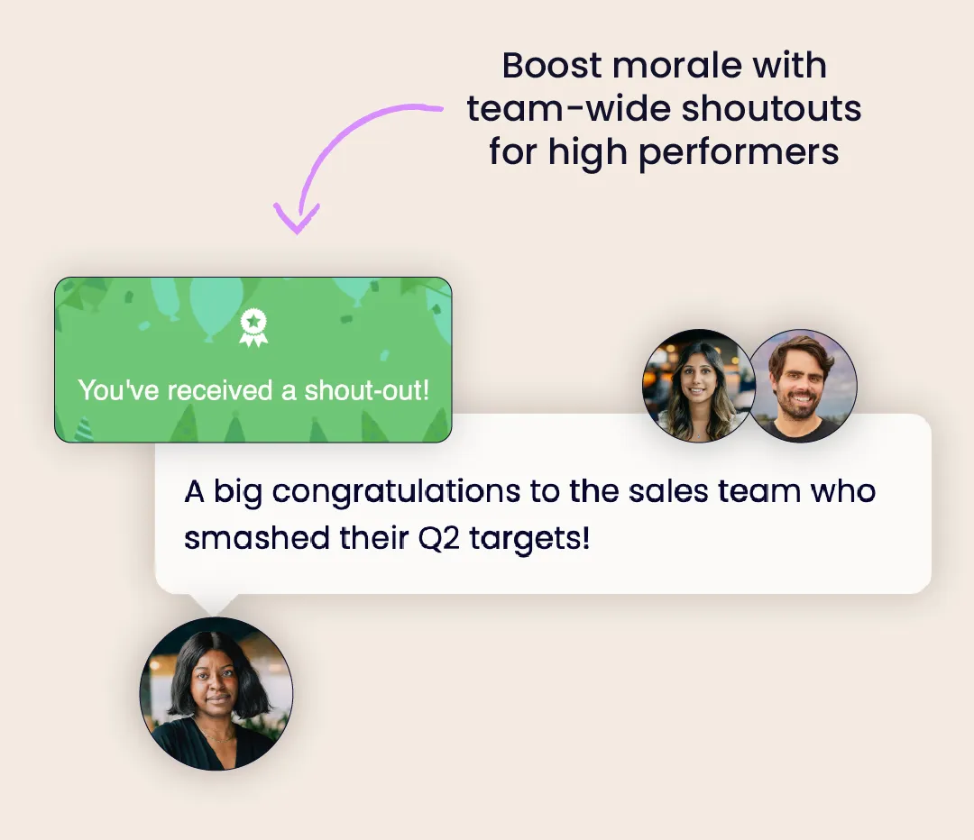 Boost morale with team-wide shoutouts for high performers
