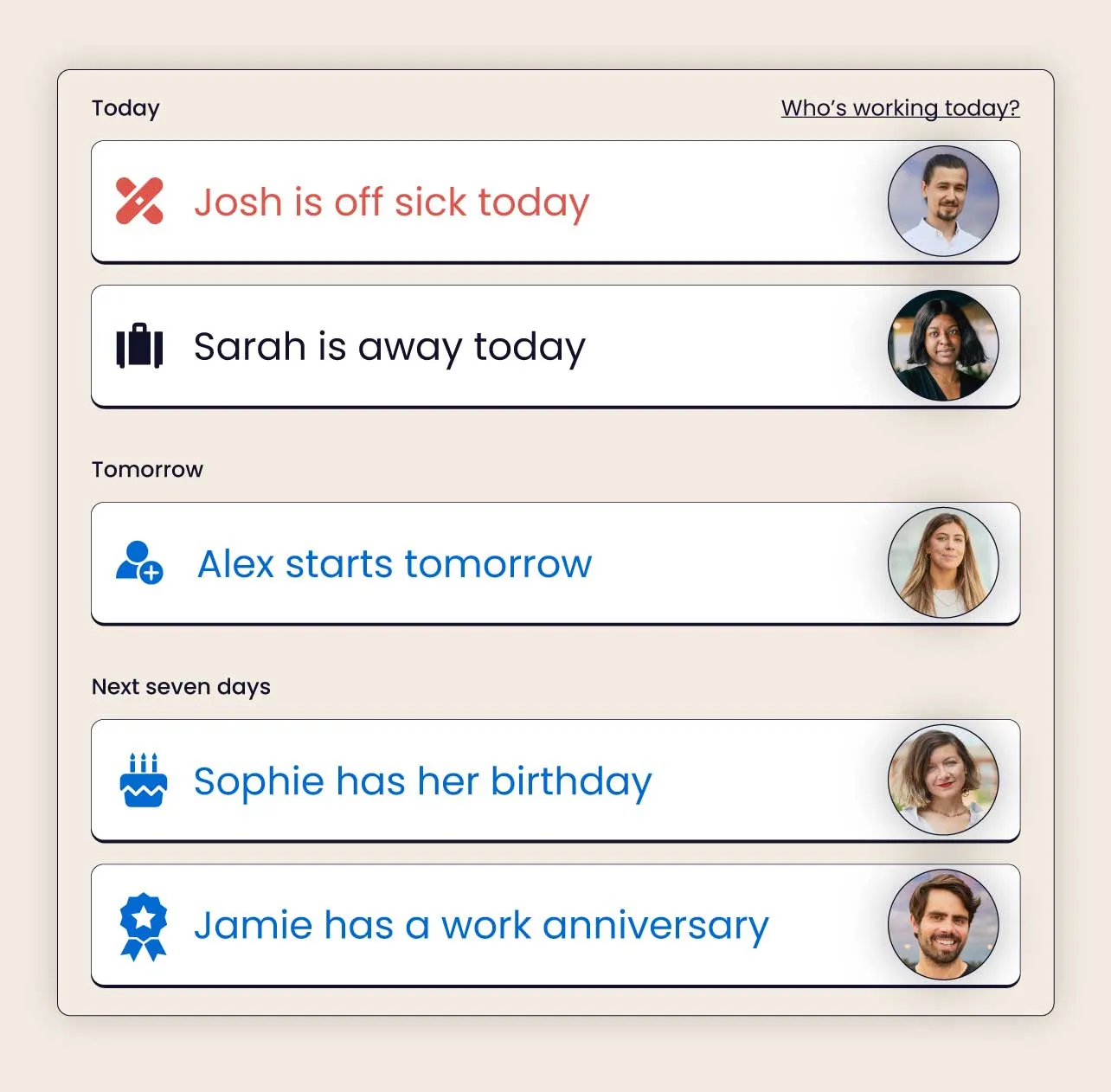 View of upcoming time off